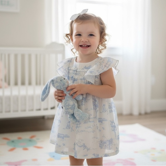 🍭🍭Carter’s White and Blue Printed Baby Dress 6 months - Picture 1 of 7